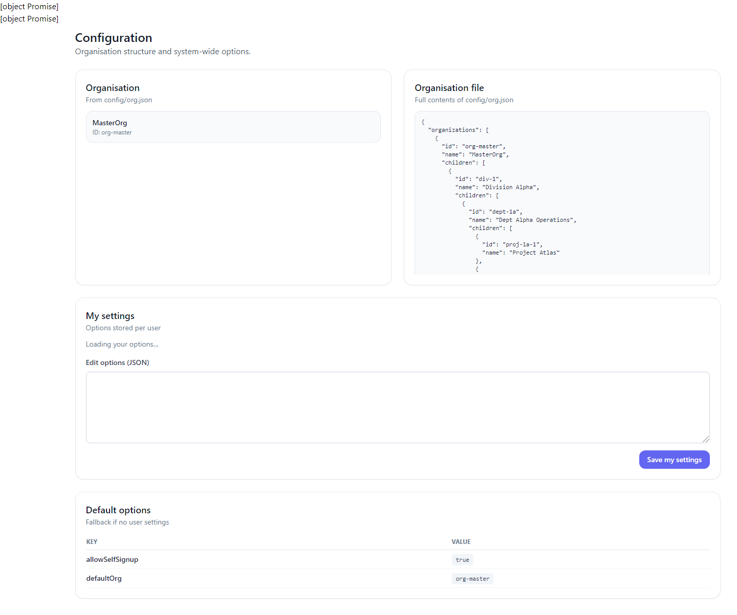 Configuration screen